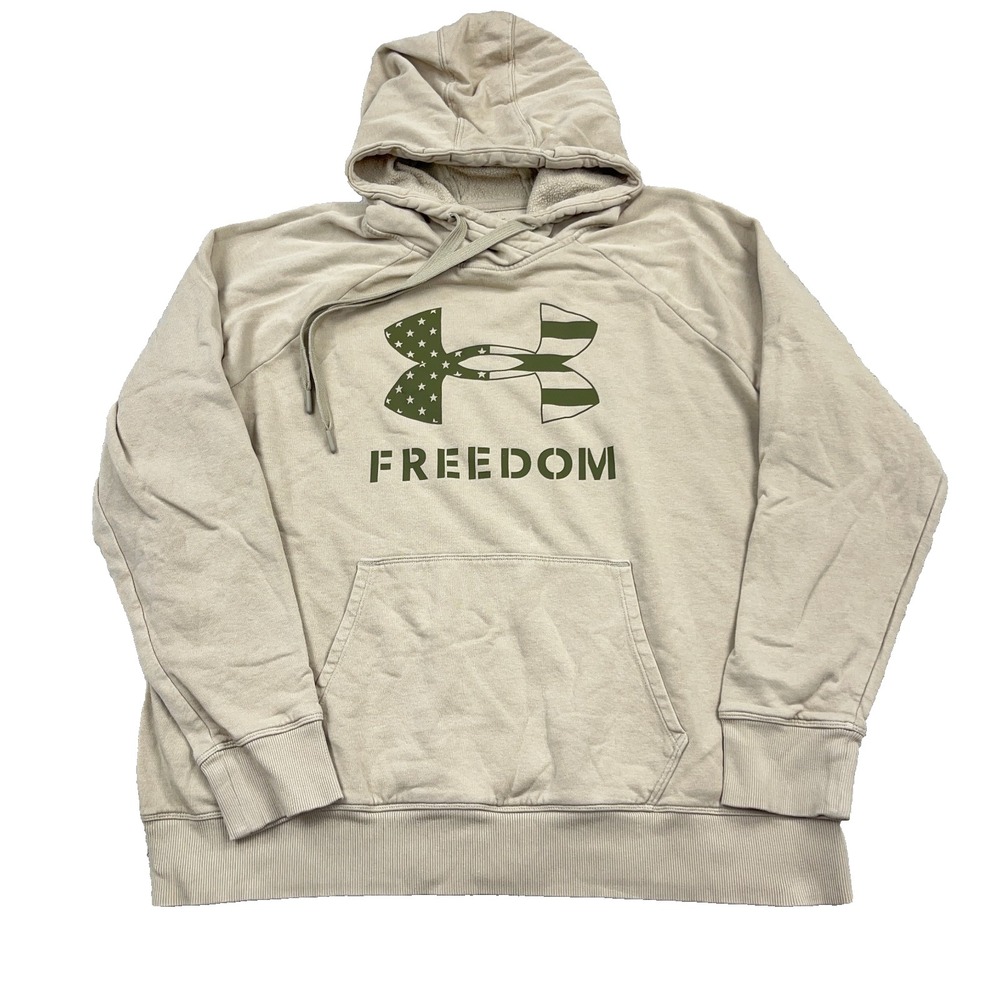 Under Armor Hoodie Women XL Brown Sweatshirt Sweater Cotton Freedom Military Tan